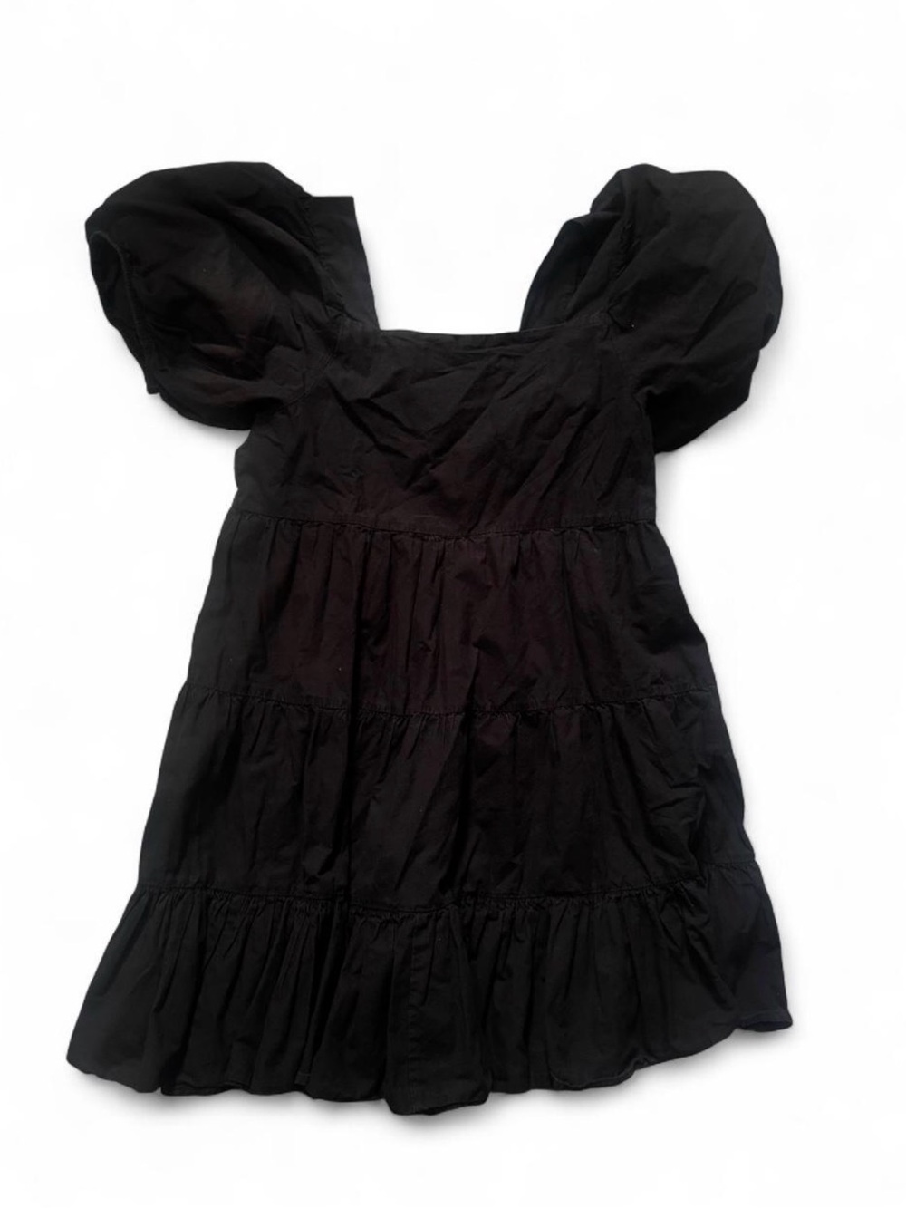 Black Puff-Sleeve Tiered Casual Dress